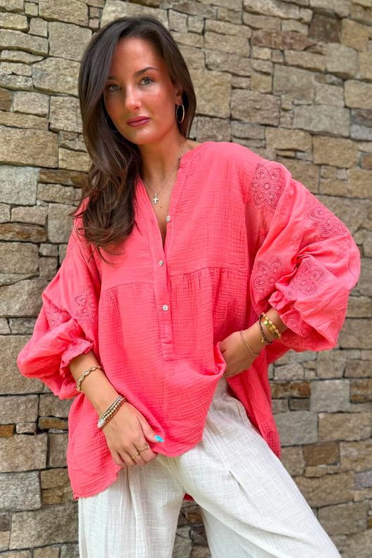 Mimi Pillow Cotton Batwing Blouse Watermelon 